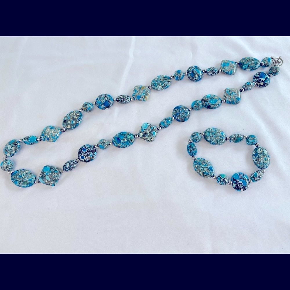 💎 Artisan-Style Blue Impression Jasper Composite Jewelry Set